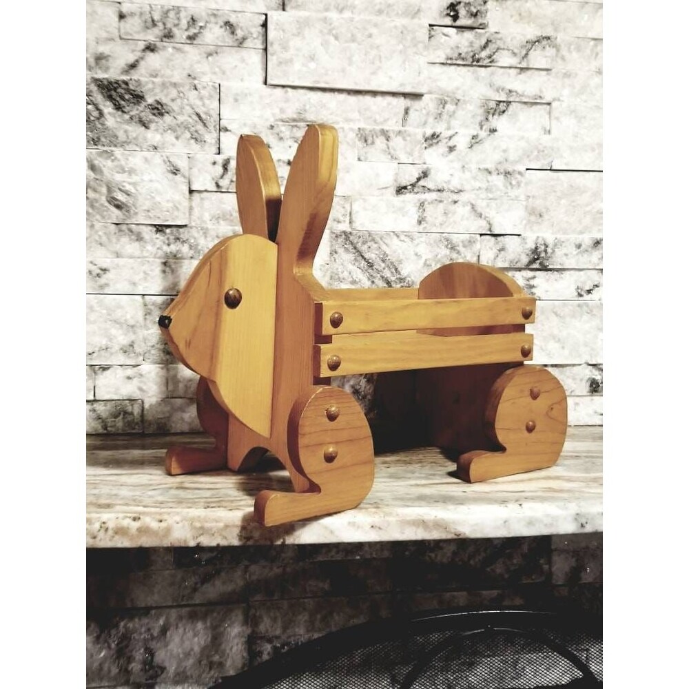 Vintage Wood Bunny Cart, Easter Landscape Decor, Flower Pot Stand